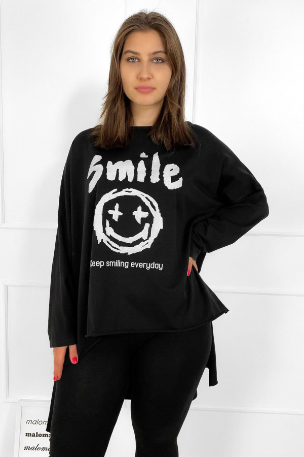Tunika bluzka damska w kolorze czarnym oversize dłuższy tył print smile 3