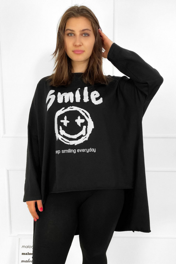 Tunika bluzka damska w kolorze czarnym oversize dłuższy tył print smile 4