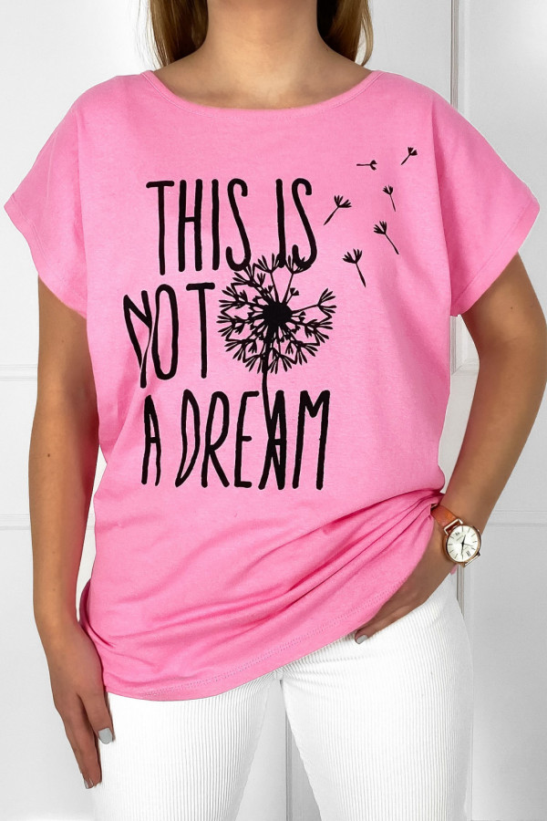 T-shirt koszulka bluzka damska w kolorze różowym print dmuchawiec