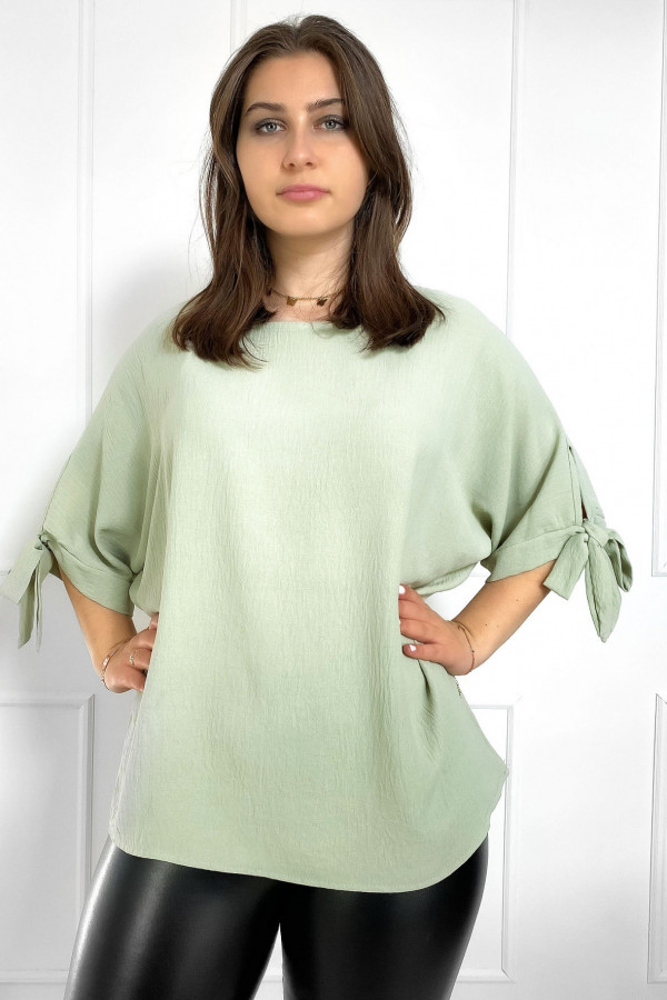 Elegancka bluzka oversize koszula w kolorze pistacjowym wiązane rękawy pure 3