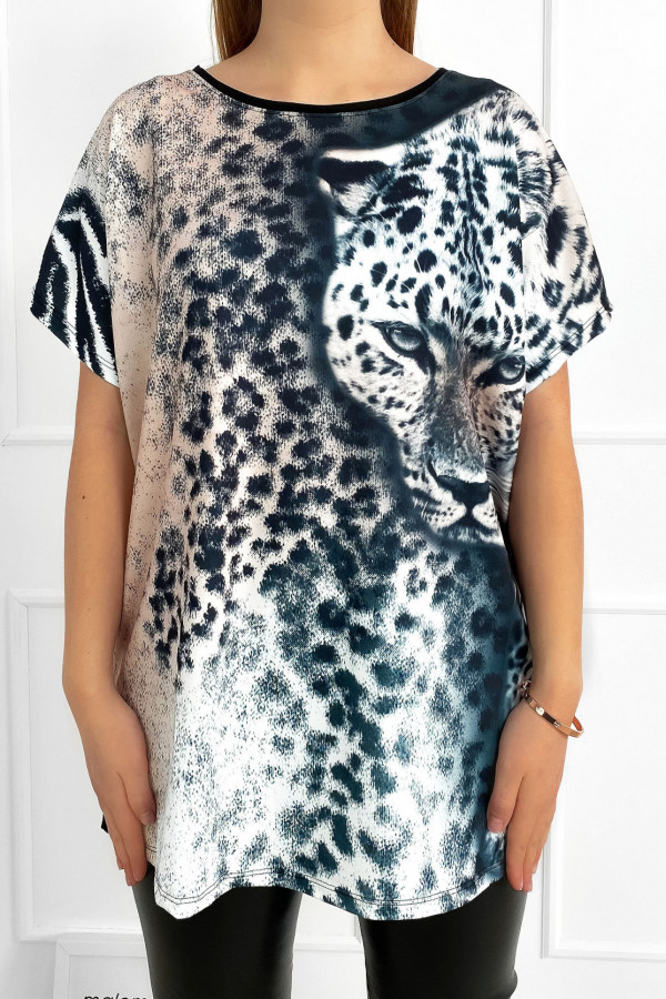 Bluzka damska nietoperz mulitkolor z nadrukiem animal pantera