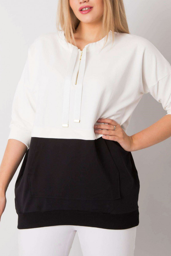 Bluza damska plus size w kolorze biało-grafitowym z zamkiem kieszeń Clara