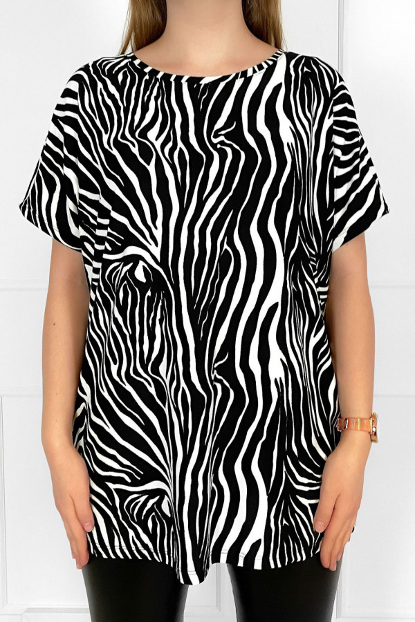 Bluzka damska z wiskozy nietoperz biało-czarny wzór zebra