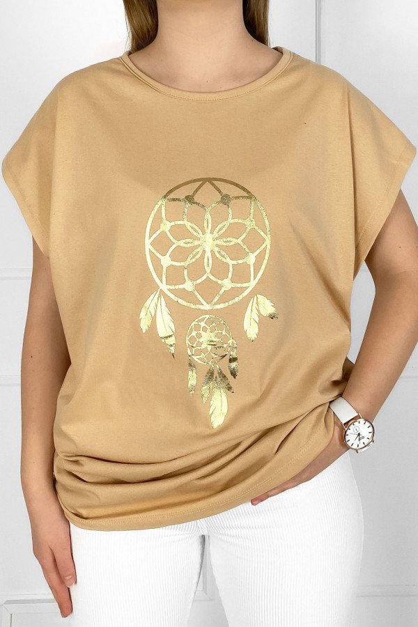 Bluzka damska t-shirt w kolorze beżowym złoty łapacz snów