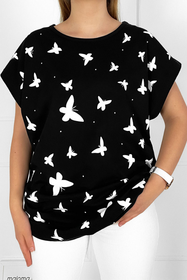 T-shirt damski plus size w kolorze czarnym wzór motyle