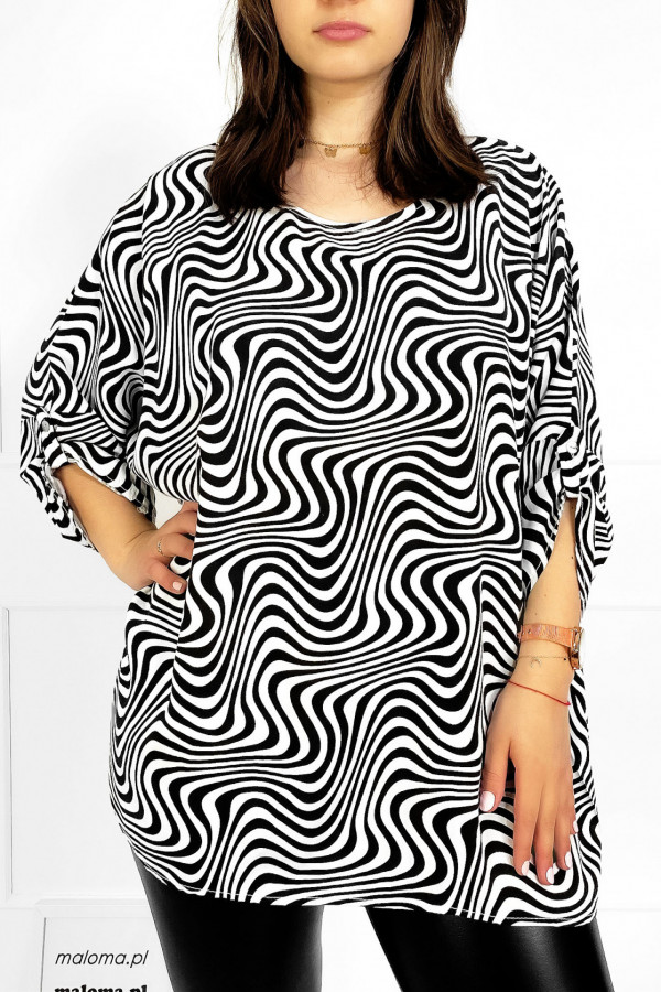 Bluzka damska koszula w kolorze biało-czarnym podpinany rękaw zebra