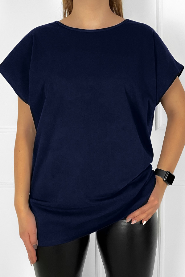 T-shirt koszulka bluzka damska w kolorze granatowym gładka basic
