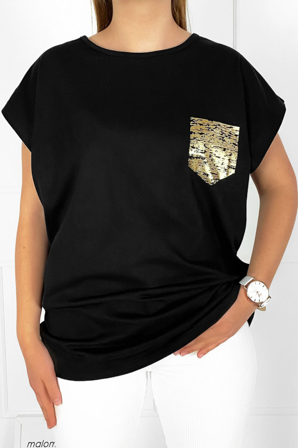 T-shirt koszulka bluzka damska w kolorze czarnym złota kieszonka pocket