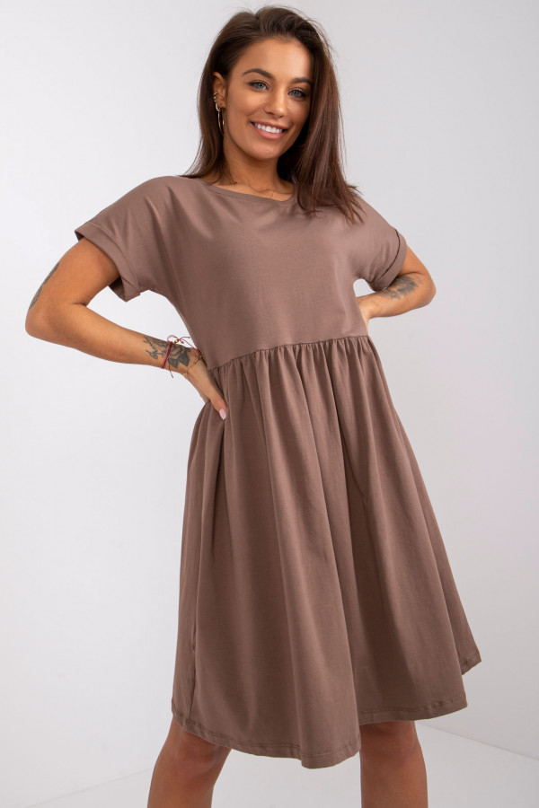 Sukienka w kolorze brązowym z krótkim rękawem ideal Wega 1