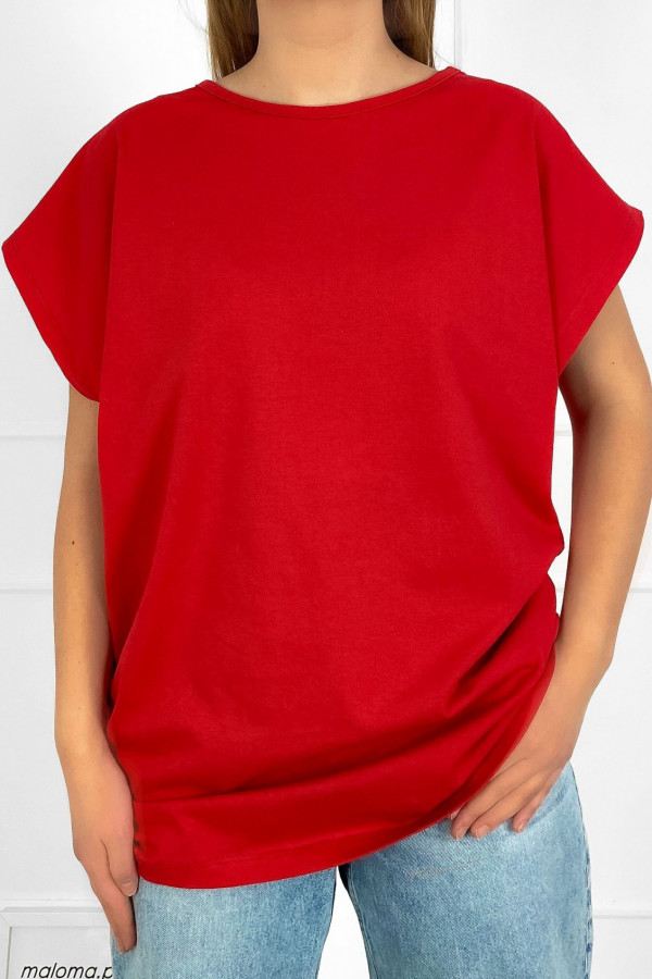 T-shirt plus size koszulka bluzka damska w kolorze czerwonym gładka basic