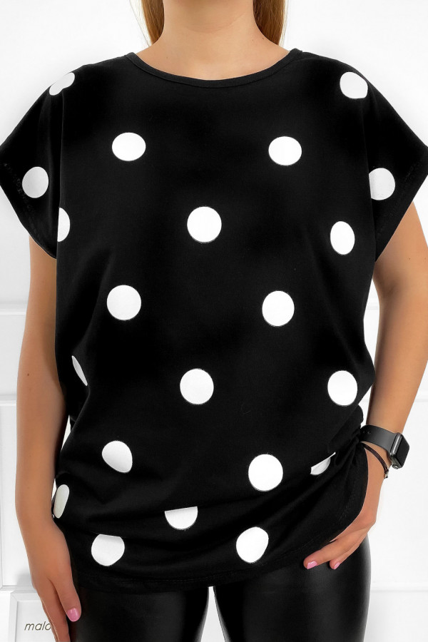 T-shirt plus size koszulka bluzka damska w kolorze czarnym grochy