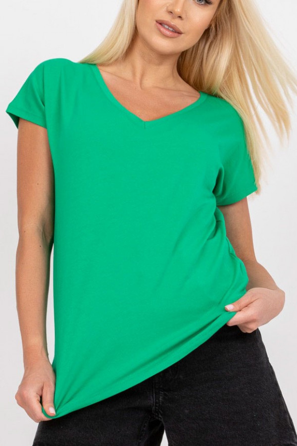 Bluzka damska w kolorze zielonym t-shirt basic dekolt w serek v-neck luna