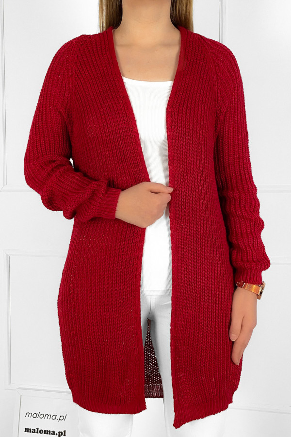 Sweter damski kardigan narzutka w kolorze ciemno czerwonym Zuza