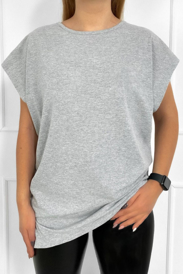 T-shirt plus size koszulka bluzka damska w kolorze szarym gładka basic