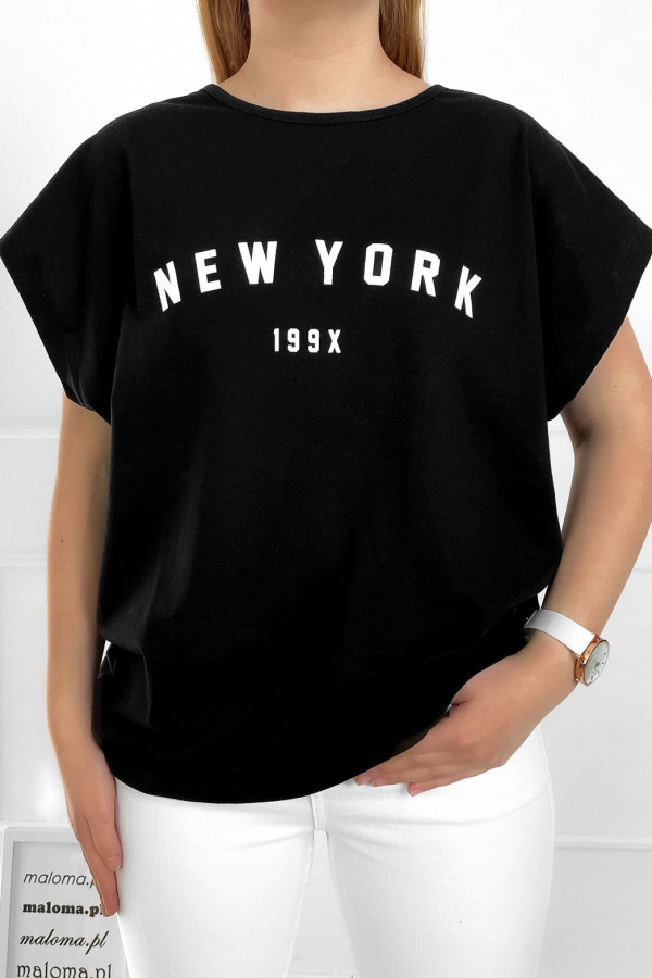 Bluzka damska plus size t-shirt w kolorze czarnym napis new york