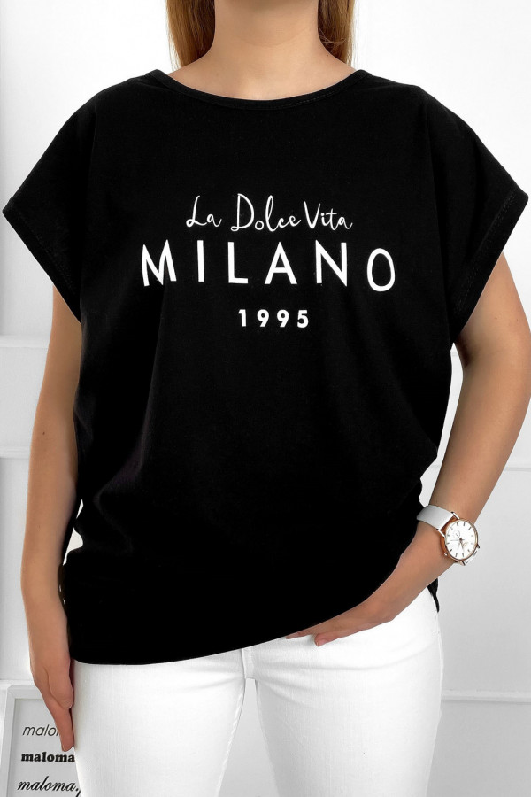 Bluzka damska plus size t-shirt w kolorze czarnym napis Milano