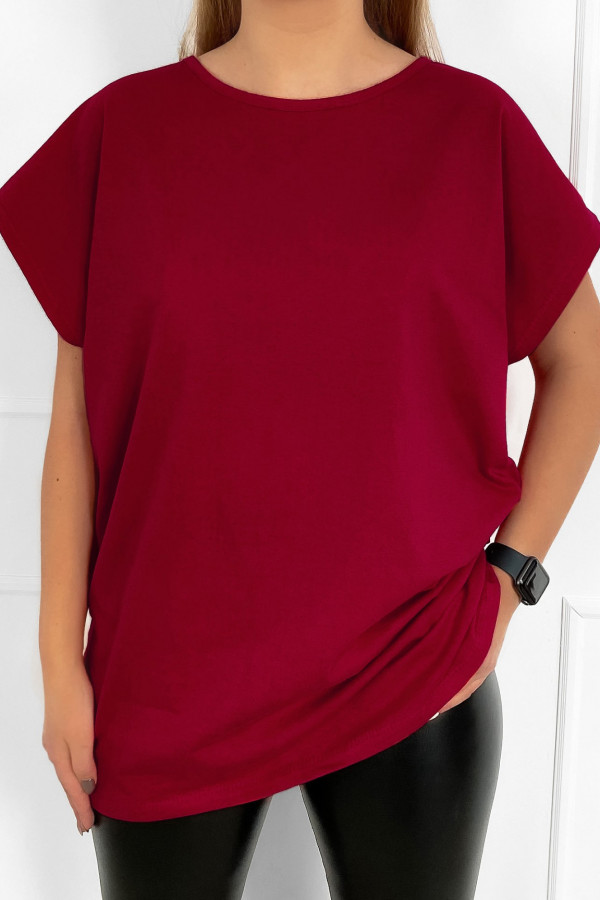 T-shirt koszulka bluzka damska w kolorze bordowym gładka basic