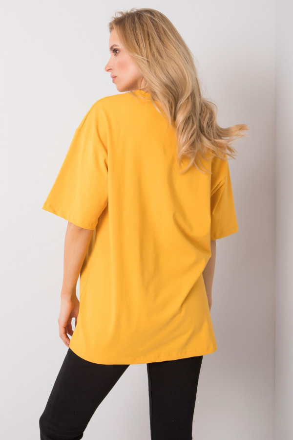 Bluzka damska w kolorze ciemnożółtym luźny t-shirt basic sana 2