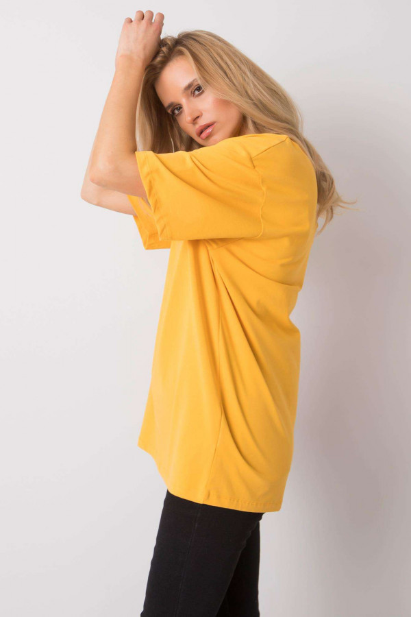 Bluzka damska w kolorze ciemnożółtym luźny t-shirt basic sana 3