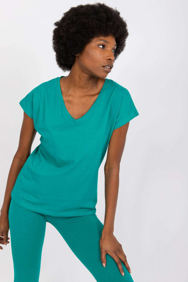 Bluzka damska w kolorze zielonym t-shirt basic dekolt w serek v-neck Nensy 2