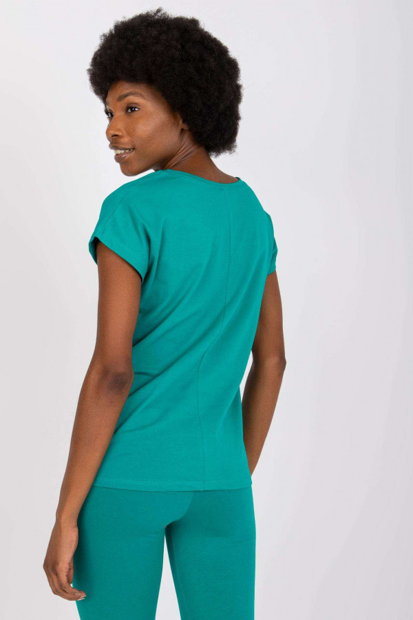 Bluzka damska w kolorze zielonym t-shirt basic dekolt w serek v-neck Nensy 4