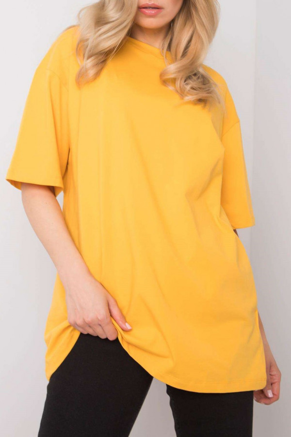 Bluzka damska w kolorze ciemnożółtym luźny t-shirt basic sana