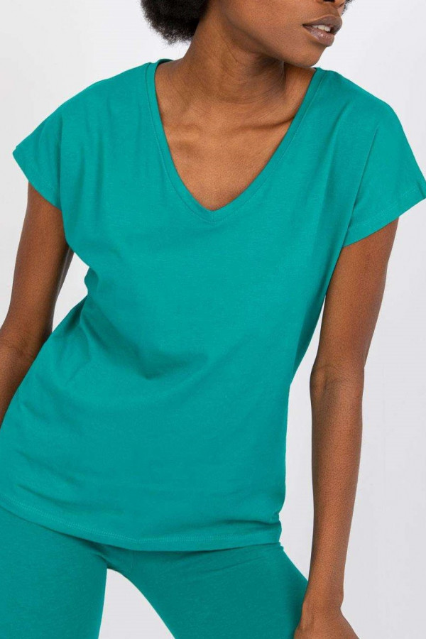 Bluzka damska w kolorze zielonym t-shirt basic dekolt w serek v-neck Nensy