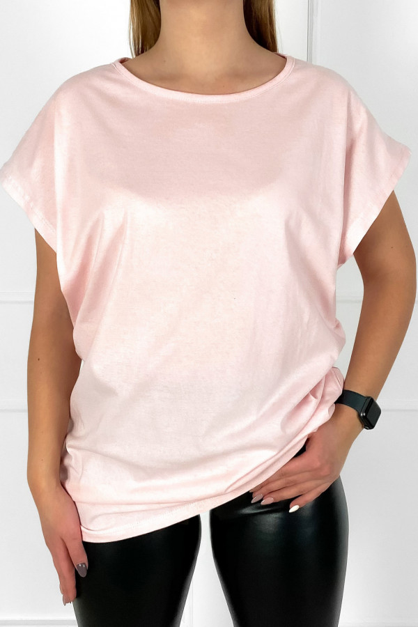 T-shirt koszulka bluzka damska w kolorze pudrowym gładka basic