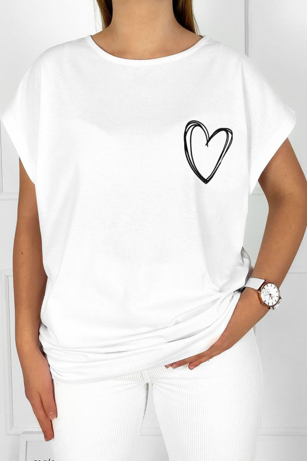 T-shirt koszulka W DRUGIM GATUNKU bluzka damska plus size w kolorze białym heart