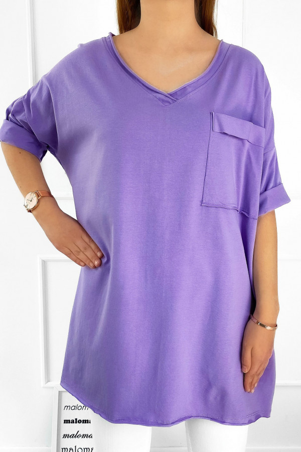 Tunika damska w kolorze fiolet lila t-shirt oversize v-neck kieszeń Polina 1