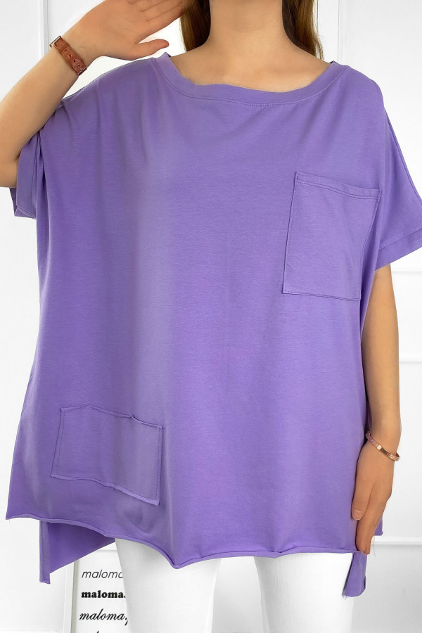 Bluzka oversize w kolorze w kolorze fiolet lila dłuższy tył kieszeń Tanisha