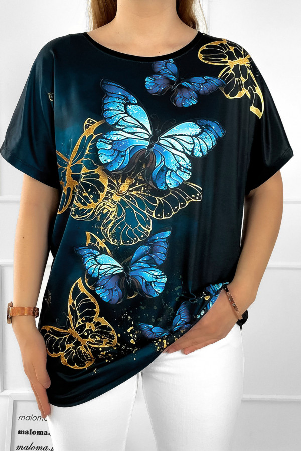 Bluzka damska nietoperz multikolor z nadrukiem złote motyle