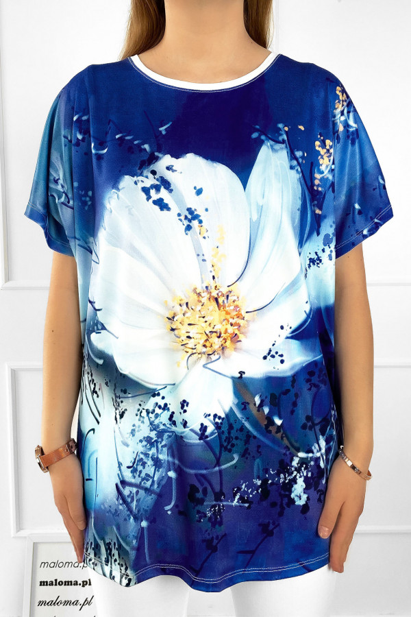 Bluzka damska nietoperz mulitkolor z nadrukiem print duży kwiat