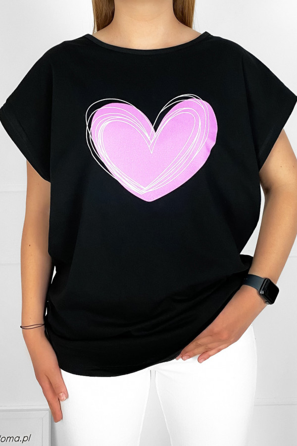 Bluzka damska t-shirt plus size w kolorze czarnym pink heart
