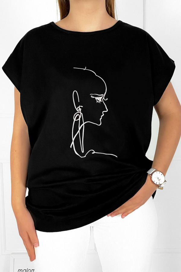 T-shirt bluzka damska plus size w kolorze czarnym line art woman Aisha
