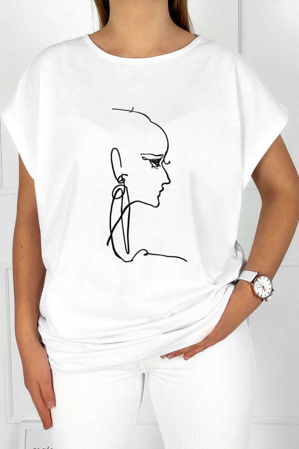 T-shirt bluzka damska plus size w kolorze białym line art woman Aisha