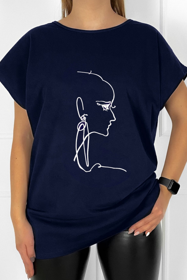 T-shirt bluzka damska plus size w kolorze granatowym line art woman Aisha