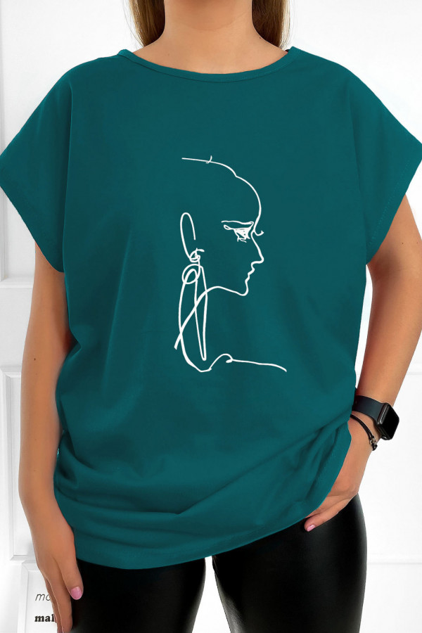 T-shirt bluzka damska plus size w kolorze morskim line art woman Aisha