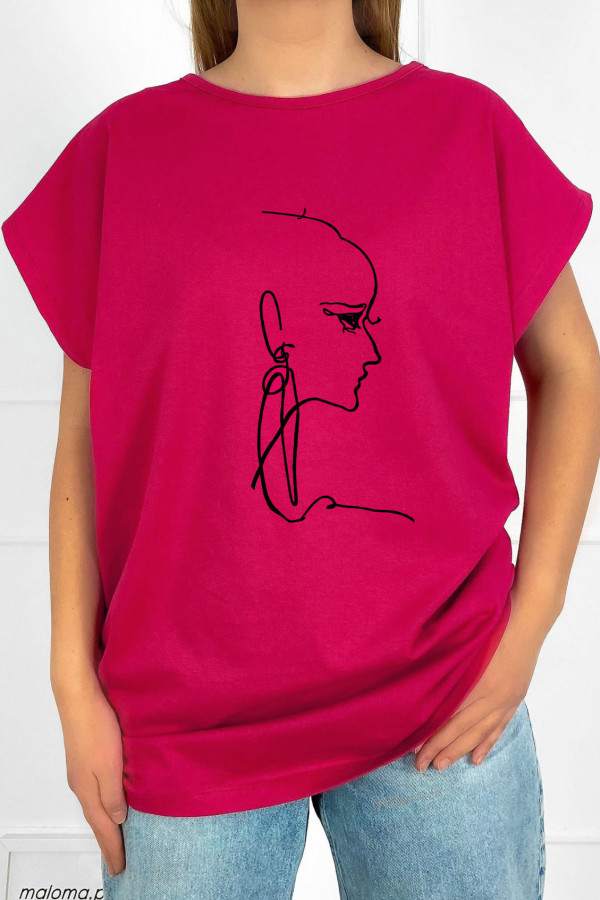 T-shirt bluzka damska plus size w kolorze fuksji line art woman Aisha