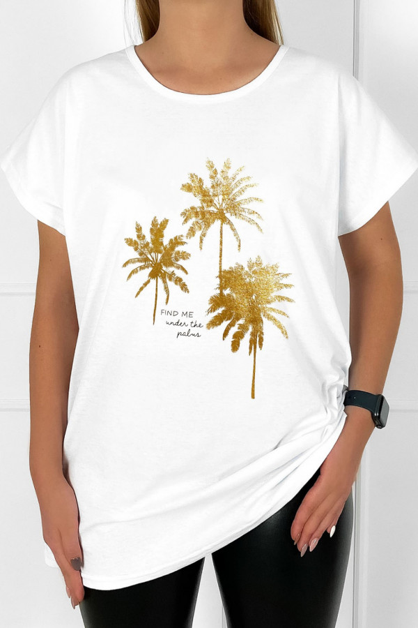 T-shirt plus size bluzka damska w kolorze białym złote palmy
