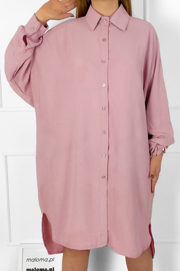 Koszula tunika plus size w kolorze brudnego różu sukienka oversize guziki Enia