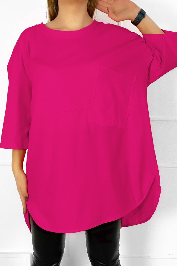 Duża bluzka damska w kolorze fuksji t-shirt oversize kieszeń przeszycia Ivana