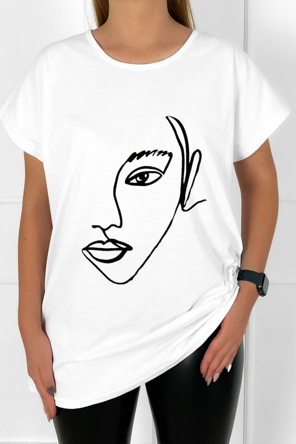 T-shirt bluzka damska plus size w kolorze białym line art woman Grace