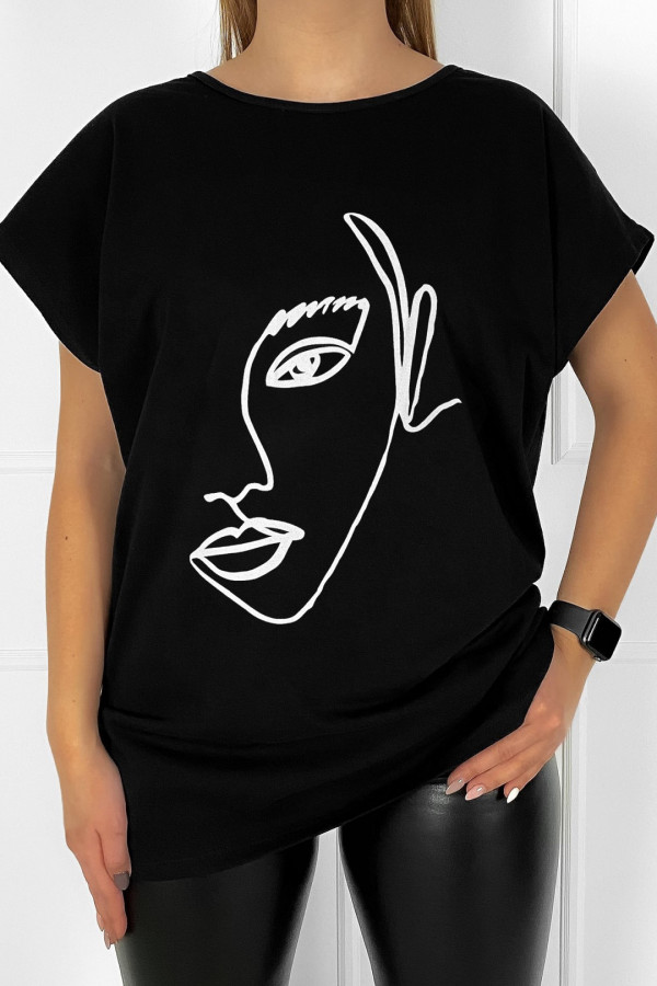 T-shirt bluzka damska plus size w kolorze czarnym line art woman Grace