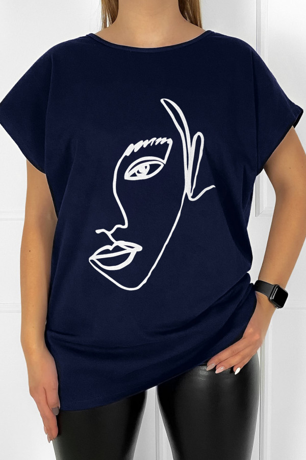 T-shirt bluzka damska plus size w kolorze granatowym line art woman Grace
