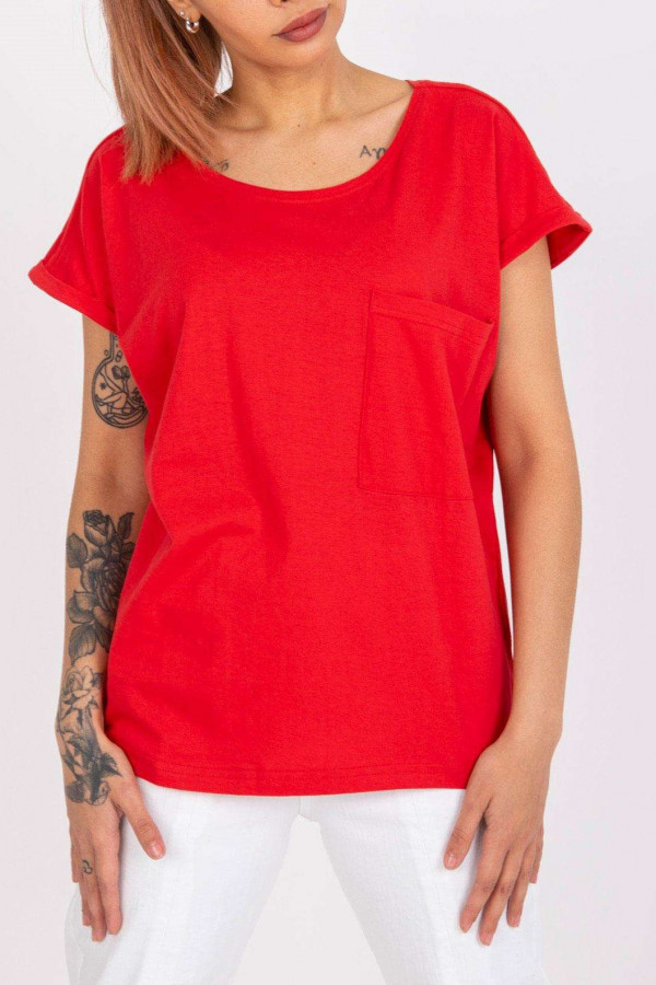 Luźna bluzka damska w kolorze czerwonym duża kieszeń Missy