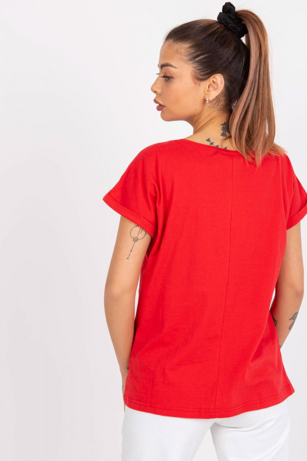 Luźna bluzka damska w kolorze czerwonym duża kieszeń Missy 4