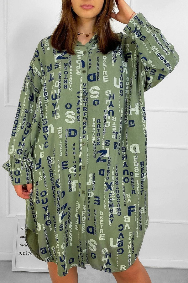 Koszula damska plus size sukienka w kolorze khaki litery print