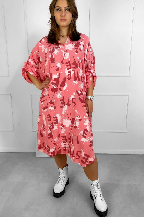Koszula damska plus size sukienka w kolorze różowym wzór litery 1