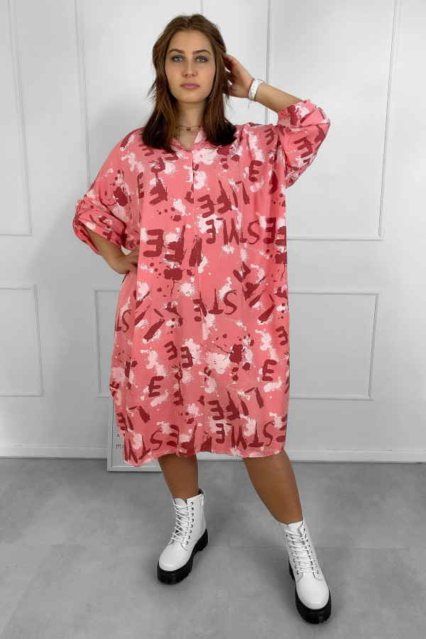 Koszula damska plus size sukienka w kolorze różowym wzór litery 3